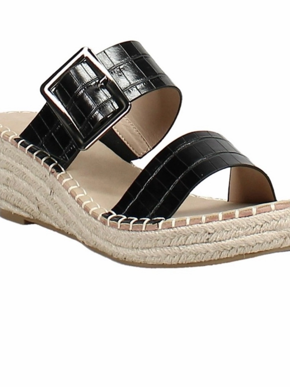 Vintage Havana Black Croc-Embossed Espadrille Slide Sandals